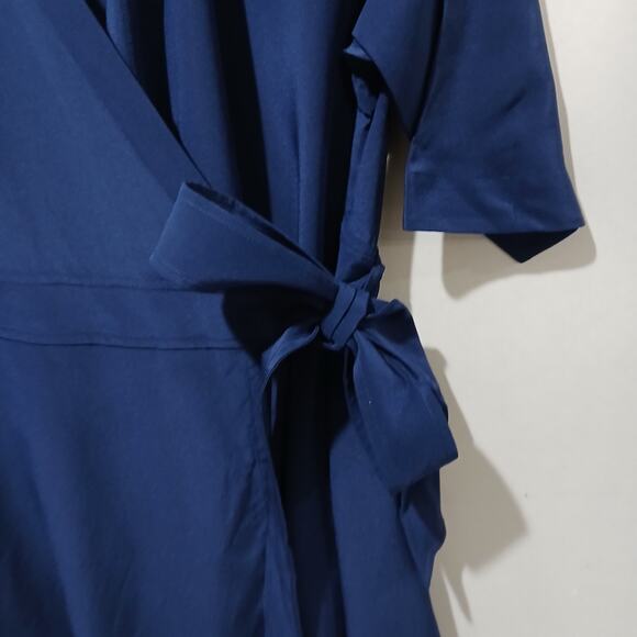 LILYSILK Dress Womens Small Navy Blue Silk Front Tie Wrap Midi Elbow Sleeve NWT - Picture 5 of 16